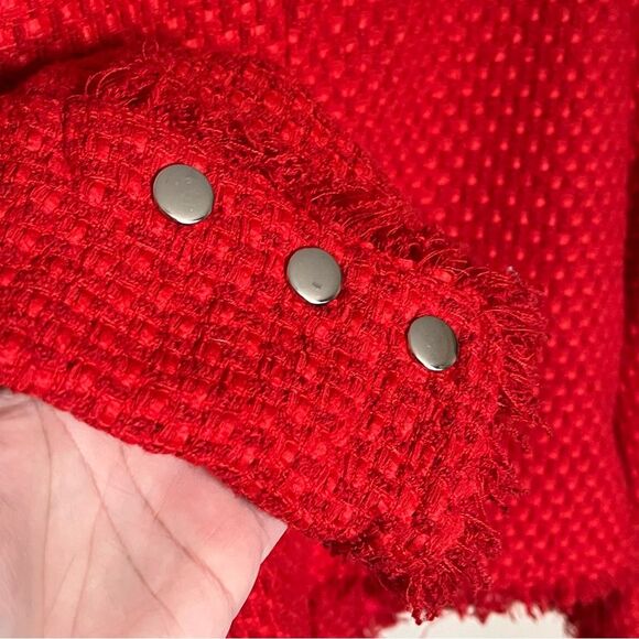 BB Dakota Feeling Fancy Red Tweed Zip Front Collarless Jacket Blazer Size Small - Picture 12 of 12